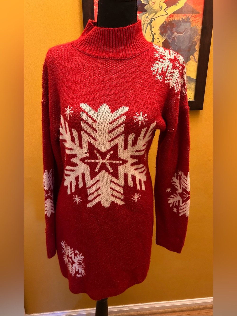 Red Snowflake Sweater Dress Size Medium